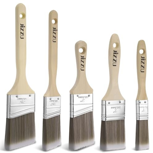 JIZZU Malerpinsel Set, 5 Stück Pinselset Holzgriffpinsel Glanzpinsel für Farbe, Ölmalerei, Beize, Leim, Kleber, Geeignet zum Fechten, Dekorieren