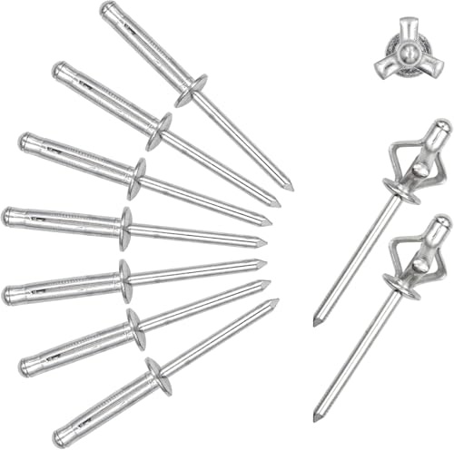 ALLCLEAN 3/16 x 1 Tri-Fold Rivets Assortment - 120Pcs,Silver Tri-fold Exploding Pop Rivets Solid Aluminum Tri Grip Rivets Bulb Style Rivets for Kayak Marine Boat