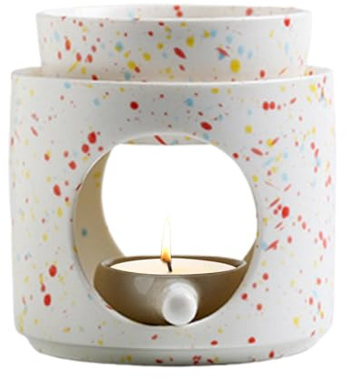 Lampe À Parfum en Céramique avec Porte-Bougie À Thé | Brûleurs De Fonte De Cire Chauffe-Plat - Lampe Aromatique | Diffuseur D'huiles Parfumées Et De Cires Parfumées | Bol Amovible | Rainurée
