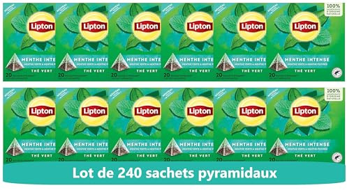 Lipton, Infusion à Froid ou Chaud, Goût Menthe Verte & Menthe Poivrée, Fraîcheur, Ingrédients d'Origine 100% Naturelle, 240 Sachets Pyramid