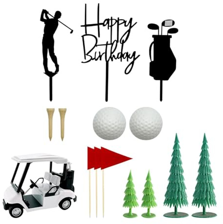 LOVIVER Golf Birthday Cake Toppers Cupcake Toppers Versatile Cake Top Decorations for Men Cake Picks Cake Decorations for Anniversary, White Golf Cart