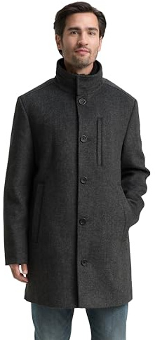TOM TAILOR Abrigo de Lana para Hombre 1046983, 30500-Dark Grey Black Herringbone, L, 30500 – Dark Grey Black Herringbone, L