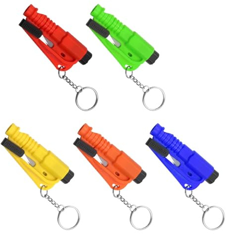 Gorise 5-pack bilnödutrymningsverktyg 3-i-1 säkerhetsnyckelring med säkerhetsbältesklippare, fönsterbrytare överlevnadsvissel, fordonsräddningskit för översvämningar(flerfärgad)