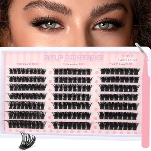 Sixstarhair Pre Glued Cluster Lashes Kit with Tweezers 175Pcs 10-14mm