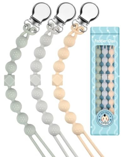 Yolnkos Catenella Portaciuccio Silicone Ciuccio Clips Catena Succhietto Catenelle per Ragazzi Ragazze Regalo per Baby Shower Deisgn a Pezzo Unico 3 Pezzi(Beige,Grigio)