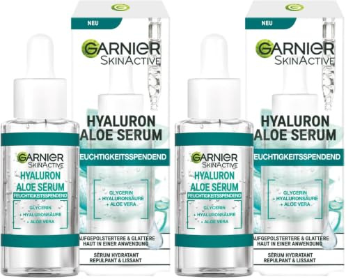 Garnier Feuchtigkeitsspendendes Serum für ein straffes und strahlendes Hautbild, Mit beruhigender Aloe Vera und Hyaluronsäure, Skin Active, 30 ml (Packung mit 2)