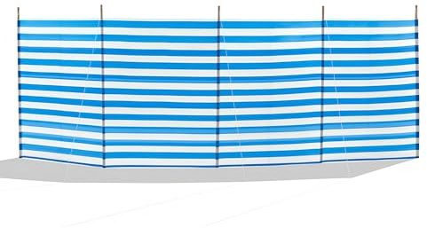 BONAFIDE 5 Pole Windbreaker, blue/white striped design Long Windbreak, Tall Windbreaker Sun Shelter Privacy Screen Outdoor Camping Festival Garden Caravan Screen Shelter