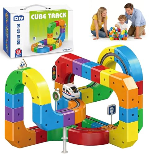 xinrongda Clickrail - Set di treni elettrici magnetici, giocattolo fusion, fai da te con treni motorizzati, layout 3D incorporati, regalo di Natale e compleanno per ragazzi e ragazze