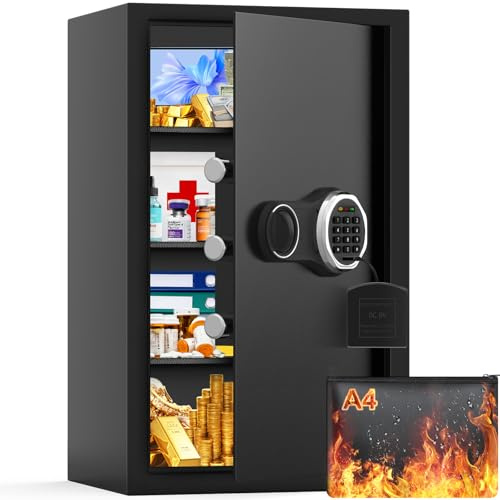 Large Fireproof Safe Box with Fireproof Document Bag, 70L Personal Fireproof Safe with Backlit Keypad, Anti-Theft Security Home Safes for Money Documents Jewelry Valuables