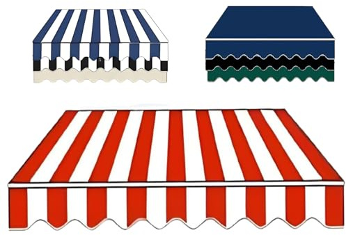 Außen Markisenstoff Wechseln 200cm 250cm 300cm 500cm 700cm Wasserdicht Markisen Ersatzstoff Mit Volant für Restaurant Café Innenhof Garten(Red White,250x200cm)