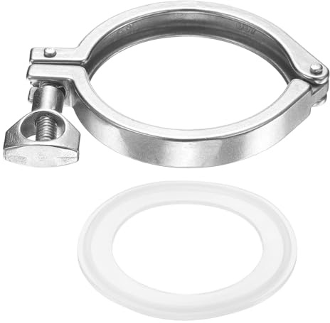 PATIKIL Tri Sanitary Clamp Single Pin Dim. Flangia 77.5mm Argento | Per Tubo TC Con Ferrule OD 2.5, Acciaio Inox 304, Con Dado A Farfalla E Guarnizione In Silicone, Raccordi Sanitari