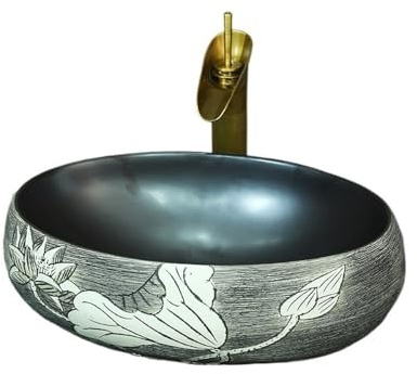 YHxFlux Durevole Lavabo in Ceramica, Arte retrò, lavabo da appoggio, lavandino da Bagno in Stile Cinese Facile da installare