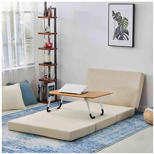 Colchón plegable de 4 pliegues de 10 cm de grosor, funda lavable, futón, sofá, cama, tapete para dormir de invitados, para dormitorio, sala de estar, coche, tienda de campaña, viajes, color azul claro