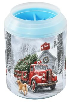 Quteprint Winter Truck Weihnachtsbäume Hund Hund Pfotenreiniger Cup - Haustier Fußreiniger mit weicher Silikonbürste, tragbarer schlammiger Pfotenreiniger für kleine, mittelgroße und große Rassen