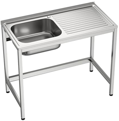 GASFRIT Fregadero Industrial Acero Inoxidable | 1 Seno con Escurridor | 800x500x850 mm | Acabado Pulido Satinado | Ideal Hostelería, Barra y Cocina Profesional