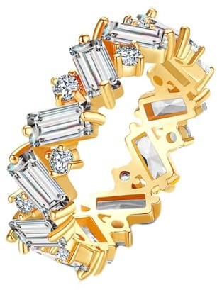 Ayoiow Frauen Ring 585 Gold Gelbgold für Damen, Rechteck mit Moissanit Ring Gold Damen 18 Karat 585, Verlobungsring Vorsteckring für Sie