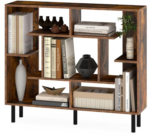 COSTWAY Open Bookshelf, Modern Geometric Bookcase with Anti-tipping Devices, Freestanding Storage Organizer Display Shelf for Living Room, Bedroom, Study, Home Office (Rustic Brown)