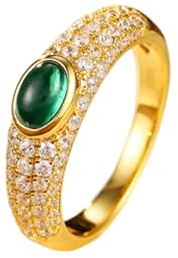 Whoiy 0.7ct Kreierter Smaragd Ringe Damen Gelbgold 585, Unique Trauringe 14K Echt Hochzeitsring Eheringe Echt Gold für Frauen Gr. 47 (15.0)
