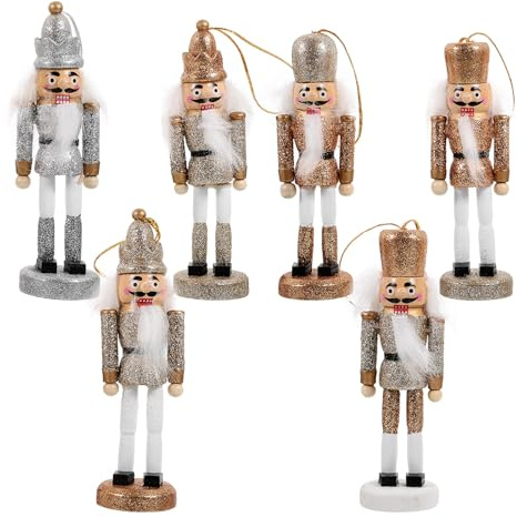TOYANDONA Schiaccianoci in Legno da Appendere Set 6 Pezzi Decorazioni Natalizie Artigianali Dipinte a Mano Figure Marionetta Tradizionali per Festa di Natale e Bomboniere