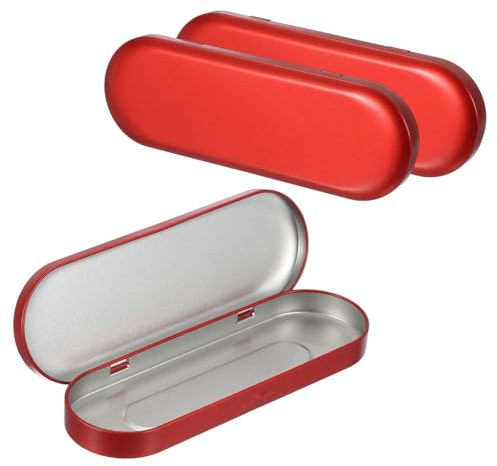 QUARKZMAN 3 Stück Metall Scharnierdose 17.5x6x1.8cm Rechteckige Leere Blechdose Tragbare Stiftebox Für Stifte Makeup Pinsel Haushaltsorganizer Rot