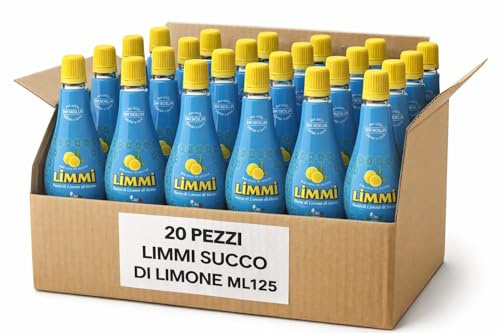 Succo di Limone 125 ml Confezione da 20 Pezzi 100% Limoni Italiani Spremuti a Freddo Ideale per Cucina Condimenti Bevande e Ricette Dolci e Salate