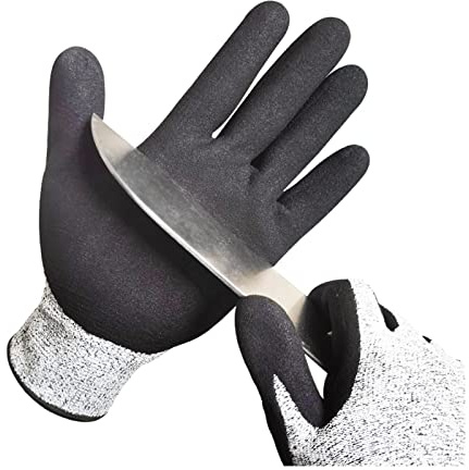 ZADCCS Guanti antitaglio, Guanti da lavoro Rivestimento in nitrile nero Sandy resistenti al taglio di sicurezza antiscivolo per cucina e lavoro