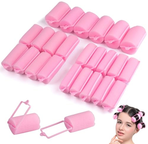 24 Piezas Rulos para El Pelo de Esponja, 25/30/40 mm Rizadores Esponja de Espuma, Rodillos de Espuma para El Cabello, Rizadores de Pelo para Cabello, para Mujeres, Niñas, Nocturno y Estilizado