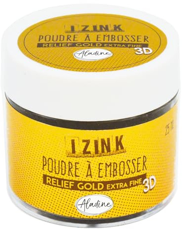 Aladine - Poudre à Embosser Izink Gold Extra Fine - Embossing - Effet Volume 3D pour Scrapbooking et Carterie Créative - Scrap en Relief Couleur Or Extra - Pot de 25 ml 10204