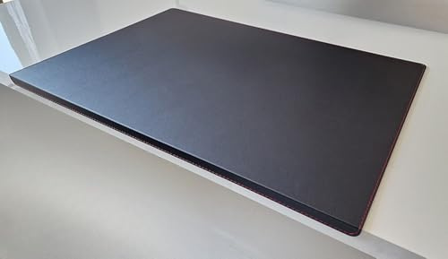 Gewinkelte Schreibtischunterlage mit Kantenschutz sanft lux Leder 60 x 38 Schwarz Rote Naht