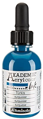 Schmincke - AKADEMIE Acryl color INK, Türkis, 50 ml, 23 450 024, flüssige Acryl color-Farbe, pigmentierte Acryltinte zum Malen, Schreiben, Airbrush
