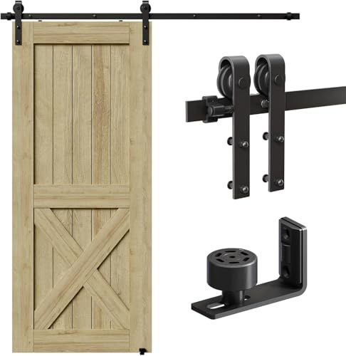 CCJH 304cm (10FT) Schiebetür Set schiene laufschienen mit Bodenführung Holz schiebetürbeschlag, Nachrüsten