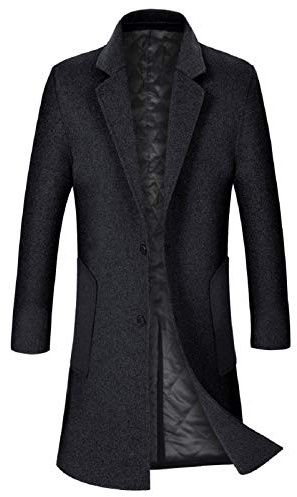 iCKER Men's Wool Woolen Coat Long Trench Coat Winter Casual Jacket Slim Fit Overcoat, Black (Cotton), M