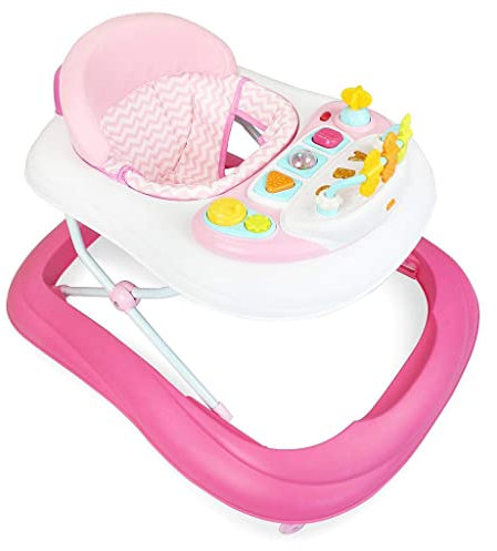 Leogreen - Girello bambino 6-18 Mesi, Girello Primi Passi con Luce e melodia, Girello Neonato Pieghevole e Altezza Regolabile, Girello per Bambini con Freno, Rosa