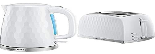 Russell Hobbs Honeycomb Kettle and 2 Slice Toaster, White