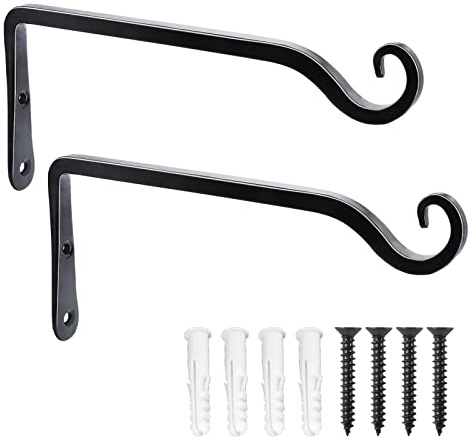LOOGI Hanging Plant Bracket, Wall Hook Plant Hanger 10 Inch Decorative Hooks for Indoor Planter Lantern, Outdoor Bird Feeder Wind Chime, 2 Pack Black