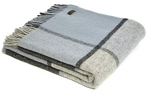Tweedmill Textiles Block Check KNEE RUG Throw Blanket -100% Pure New Wool - BRITISH MADE - DUCK EGG BLUE & GREY