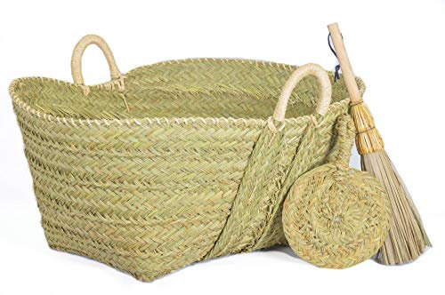 Cesteria Aparici Cesto esparto para leña (65X48X36) 7148-Grande -REGALO ESCOBILLA Y AVENTADOR. Leñera, cesto para transportar leña, cesto chimenea