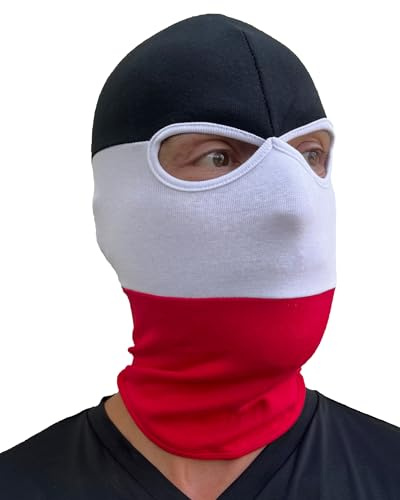 PG Wear Sturmhaube in schwarz weiß rot gestreift Maske Skimaske Motorradmaske Balaklava Schal Beanie, Einheitsgröße