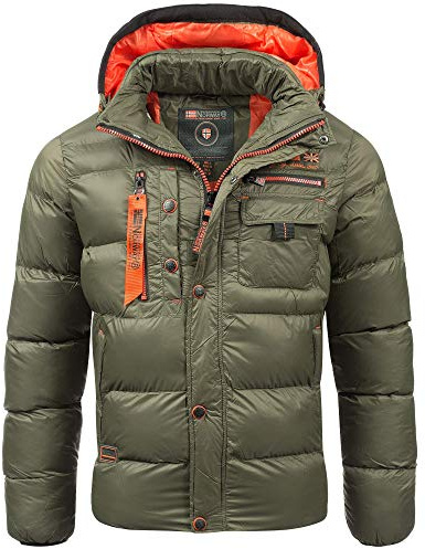 Geographical Norway Chaqueta acolchada para hombre, de invierno - Anorak cálido y forrado - Chaqueta para exterior para invierno/otoño en pack con gorro UD, caqui, 3XL
