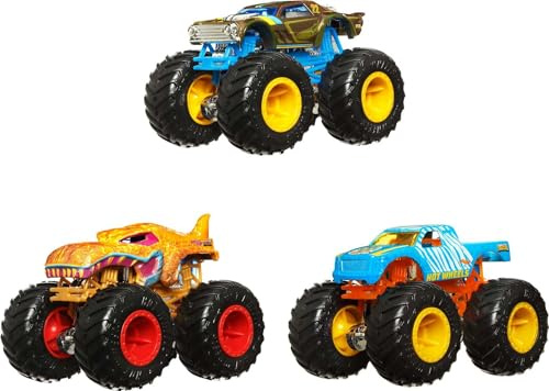 Hot Wheels TOTAL HGX20 - HW Monster Trucks Farbwechsel 1:64, 3er-Pack mit Spielzeugtrucks, Farbwechsel durch unterschiediche Wassertemperaturen, Spielzeug für Kinder, Spielzeug Autos ab 4 Jahren