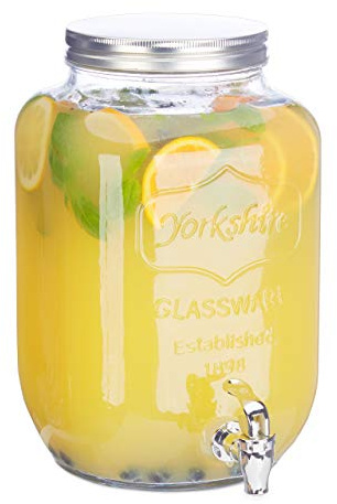 Relaxdays Getränkespender 8 l, Glas, Zapfhahn, Retro Saftspender Gastro, Vintage Limonadenspender Gartenparty, klar | Retro Saftspender Gastro, Vintage Limonadenspender Gartenparty