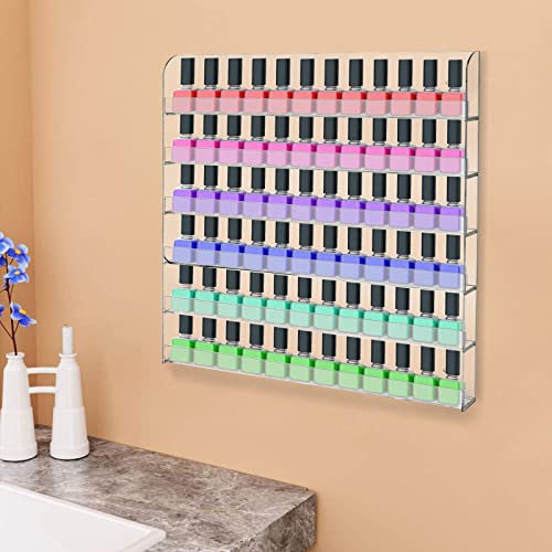 SanBouSi 6 Tier Nagellackregal Wandregal Acryl Nagellack Ständer Nagellack Aufbewahrungsbox Langlebig Nagellack Acryl Klar Make-up Display Stand für bis zu 96 Nagellack