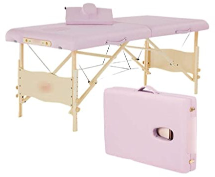 ZYHHDP Tragbarer Massagetisch, Gesichtsbett mit Bettbeinen aus Buchenmassivholz, Doppellagiger Handtragegurt, für Wimpernverlängerung (Color : Pink)