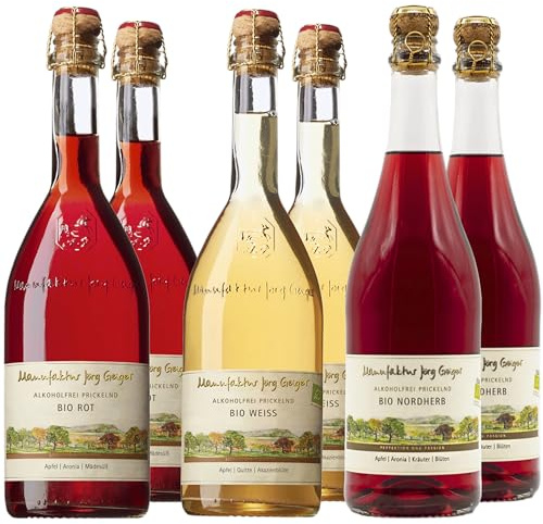 6er Probierpaket Bio Alkoholfrei Prickelnd, Jörg Geiger mit Gratis Sektverschluss