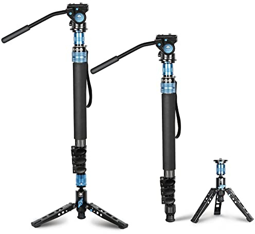 SIRUI P-424FS Kohlefaser-Kamera-Einbeinstativ-Kit, 168,4cm Hochleistungs-Profi-Video-Einbeinstativ mit VA-5 Fluid-Video-Kopf, Stativfuß, Flip Locks für DSLR-Kamera