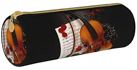 Federmäppchen aus Leder mit niedlichem Lama-Blumenmuster, rund, für Mädchen und Jungen, mit Reißverschluss, Stifteetui, Organizer für Studenten, Schule, Büro, Universität, Violine Notenblätter,