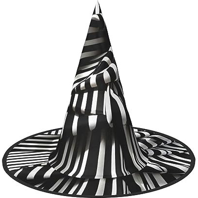 FRESQA Schwarzer und weißer gestreifter Hexenhut für Damen, Kostüm für Halloween, Halloween, Partyhut