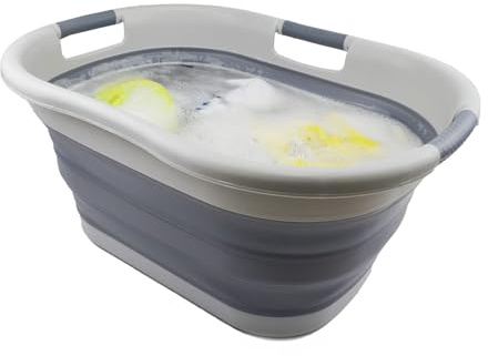 SAMMART 40l faltbarer Wäschekorb aus Kunststoff, zusammenklappbarer Pop-Up-Aufbewahrungsbehälter/Organizer – tragbare Waschwanne – platzsparender Wäschekorb (Grau/Dunkelgrau)