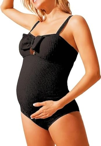 Maacie Maillot De Bain De Maternité Une Pièce avec Nœud Devant Col en V Femmes Enceintes Coupe Haute