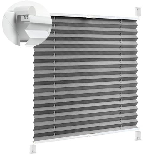 Faltrollo Klemmfix 35 x 30 cm Sichtschutz Und Blickdicht Easyfix Plissee Klemmfix Plisseerollo mit Klemmträger / -fix für Fenster & Tür, Hellgrau